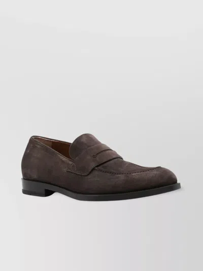 ZEGNA ROUND TOE SUEDE LOAFERS WITH PENNY STRAP