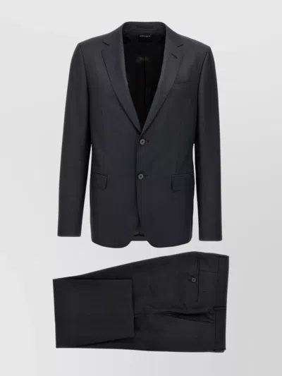 ZEGNA SINGLE BUTTON SUIT WITH FLAT FRONT TROUSERS