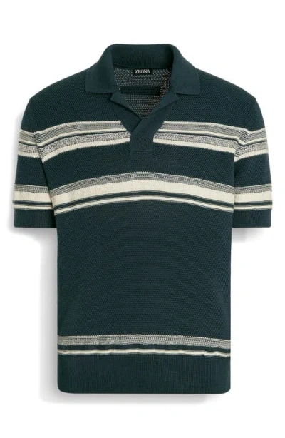 ZEGNA ZEGNA STRIPE COTTON & SILK POLO SWEATER