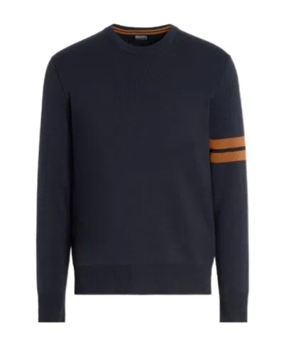 ZEGNA STRIPE-DETAIL CREW-NECK WOOL SWEATSHIRT