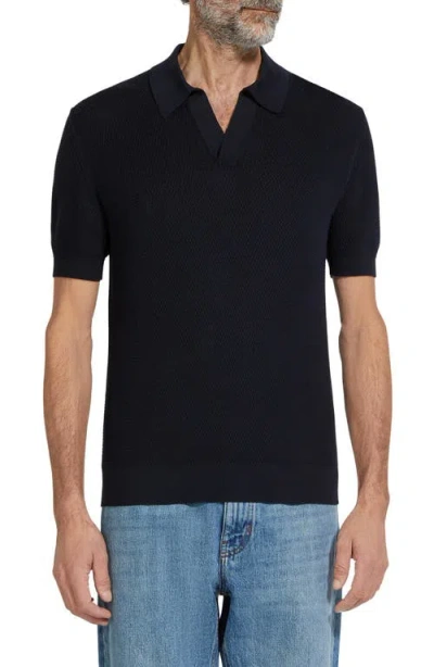 ZEGNA ZEGNA WAFFLE KNIT PREMIUM COTTON POLO SWEATER