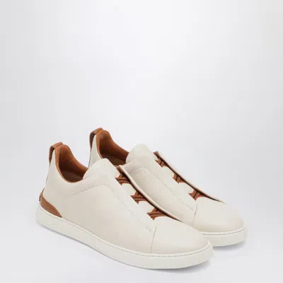 ZEGNA ZEGNA WHITE LEATHER TRIPLE STITCH SNEAKERS MEN