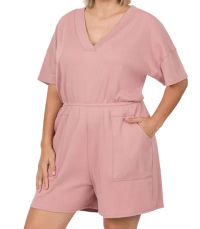 ZENANA ROSE V NECK ROMPER - PLUS IN PINK