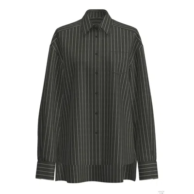ZENZEE WOMEN'S BOYFRIEND BUTTON UP SHIRT - BLACK DENIM PINSTRIPE