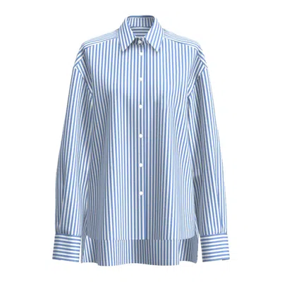 ZENZEE WOMEN'S BOYFRIEND BUTTON UP SHIRT - BLUE & WHITE STRIPE