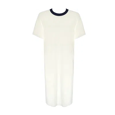 ZENZEE WOMEN'S WHITE SILK CASHMERE TEE SHIRT DRESS - IVORY & NAVY
