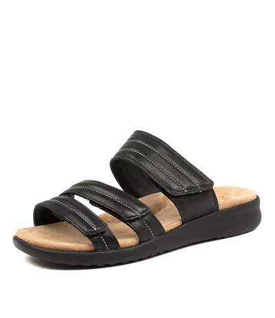 ZIERA SHOES ZIERA BARBRA XW BLACK BLACK LEA WOMENS SHOES CASUAL SANDALS SANDALS FLAT