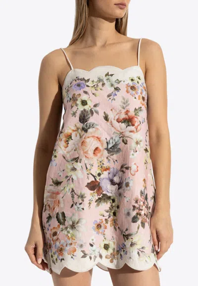 ZIMMERMANN ACACIA SCALLOP FLORAL PRINT MINI DRESS