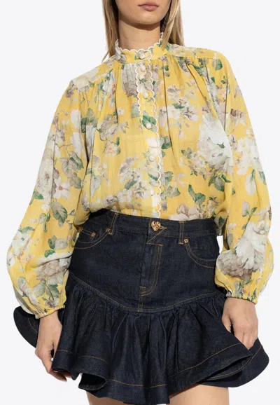 ZIMMERMANN ACACIA SCALLOP FLORAL PRINT SHIRT