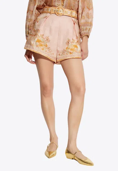 ZIMMERMANN ACACIA TUCK HIGH-RISE LINEN SHORTS