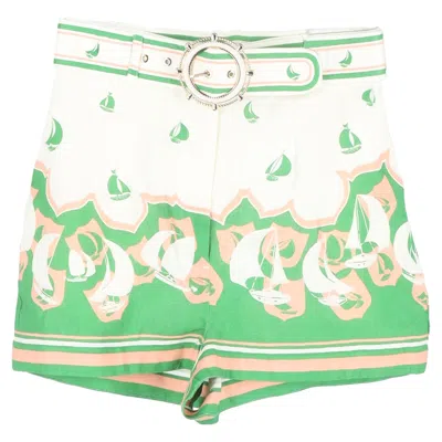 ZIMMERMANN BELTED PRINTED SHORTS IN MULTICOLOR LINEN