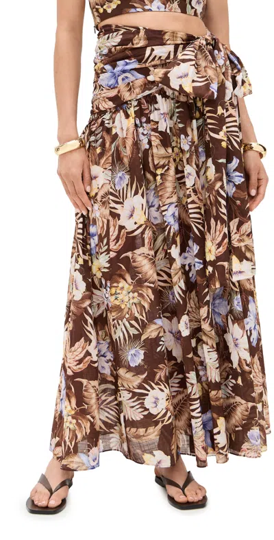 ZIMMERMANN COCO BOW MAXI SKIRT CHOCOLATE MULTI FLORAL