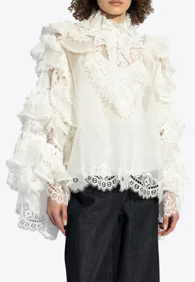 ZIMMERMANN CRUSH HEART RUFFLED BLOUSE