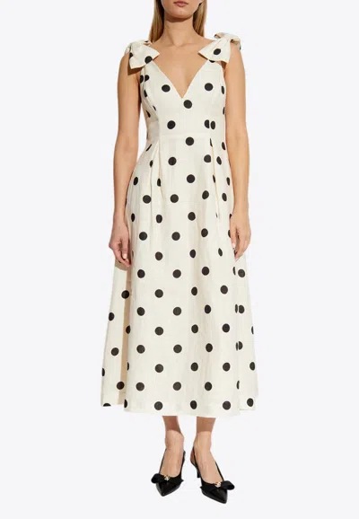 ZIMMERMANN CRUSH POLKA DOT V-NECK MIDI DRESS