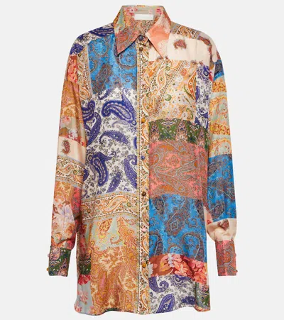 ZIMMERMANN DEVI OVERSIZED PATCHWORK SILK SHIRT