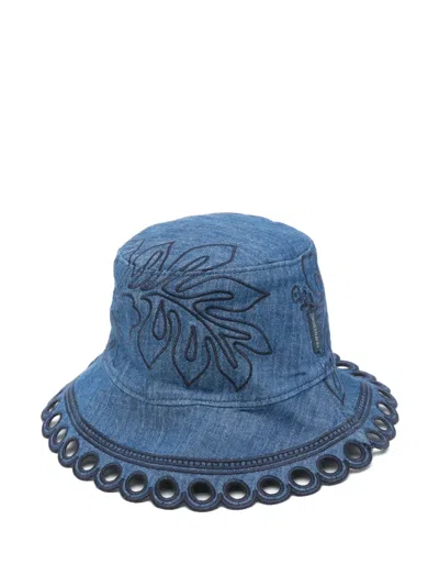 ZIMMERMANN EMBROIDERED DENIM BUCKET HAT