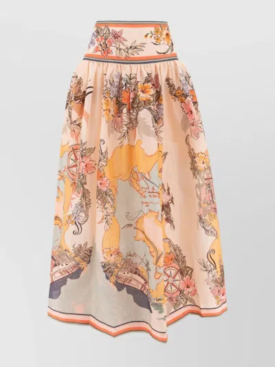 ZIMMERMANN FLARED FLORAL WAIST HIGH MIDI SKIRTS