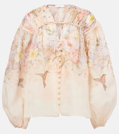 ZIMMERMANN ILLUMINATE FLORAL LINEN AND SILK BLOUSE
