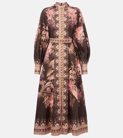 ZIMMERMANN ILLUMINATE FLORAL LINEN MIDI DRESS