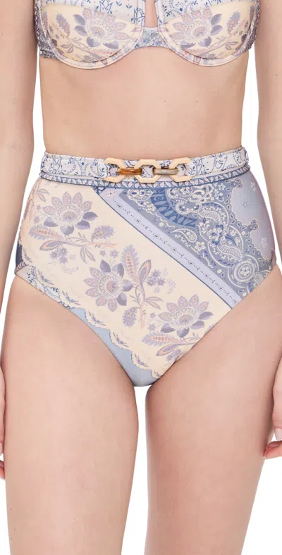 ZIMMERMANN LUCKY HIGH WAIST BIKINI BOTTOMS BLUE BANDANA