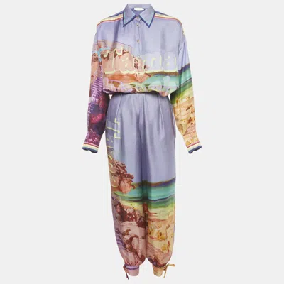 ZIMMERMANN MULTICOLOR PRINTED SILK PYJAMA PANT & SHIRT SET S