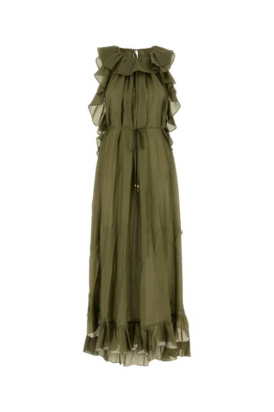 ZIMMERMANN ZIMMERMANN OLIVE GREEN SILK CASCADIAN DRESS