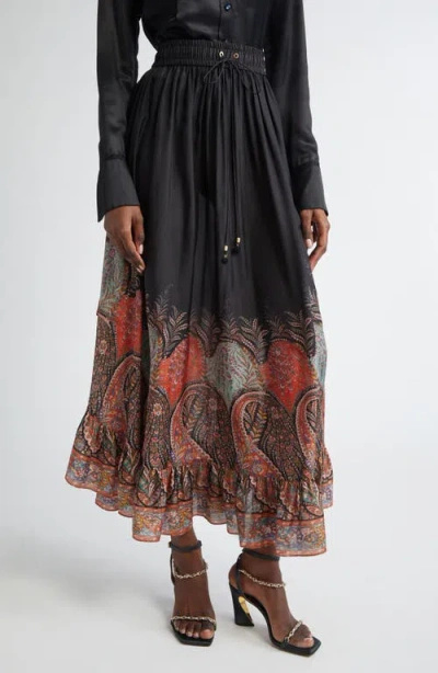 ZIMMERMANN ZIMMERMANN RHIANNON PAISLEY PRINT RUFFLE SILK MAXI SKIRT
