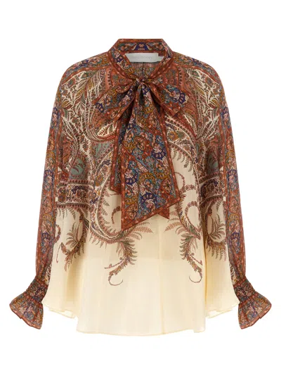 ZIMMERMANN RHIANNON TIE NECK SHIRT AND BLOUSE MULTICOLOR