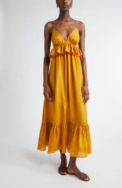 ZIMMERMANN ZIMMERMANN RHIANNON TIERED RUFFLE PEPLUM SILK MAXI DRESS