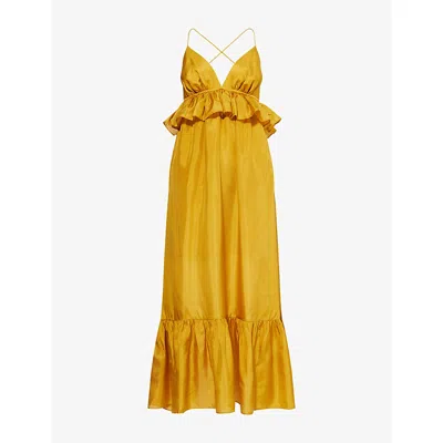 ZIMMERMANN WOMENS GOLD RHIANNON RUFFLED SILK MAXI DRESS
