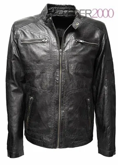 ZIMMERT LEATHER NEU HERREN LEDERJACKE ECHT LEDER LAMMNAPPA WASHED SCHWARZ GESTEPPT
