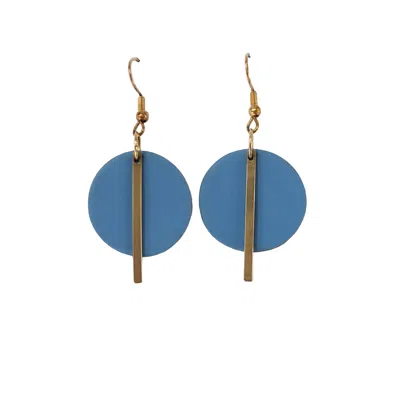 ZIOLLA DESIGNS WOMEN'S GOLD / BLUE MARGE MINIMALIST BLUE CIRCLE EARRINGS