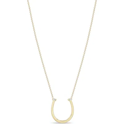 ZOË CHICCO ZOË CHICCO 14K YELLOW GOLD DIAMOND HORSESHOE PENDANT NECKLACE
