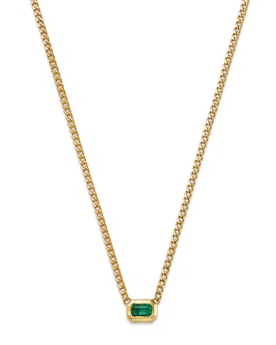 ZOË CHICCO 14K YELLOW GOLD EMERALD GEMSTONES BEZEL PENDANT NECKLACE, 14-16