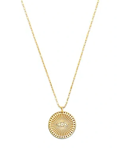 ZOË CHICCO 14K YELLOW GOLD MEDALLION EVIL EYE SUNBEAM DISC PENDANT NECKLACE, 18
