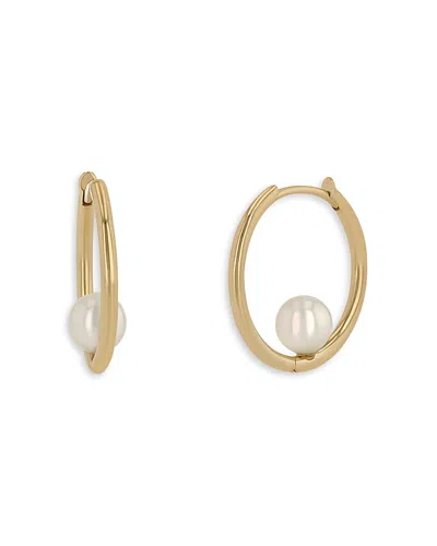 ZOË CHICCO 14K YELLOW GOLD WHITE PEARLS CULTURED FRESHWATER PEARL HUGGIE HOOP EARRINGS
