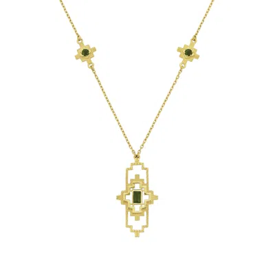 ZOE AND MORGAN WOMEN'S GOLD / GREEN MUNAY NECKLACE GOLD CHROME DIOPSIDE