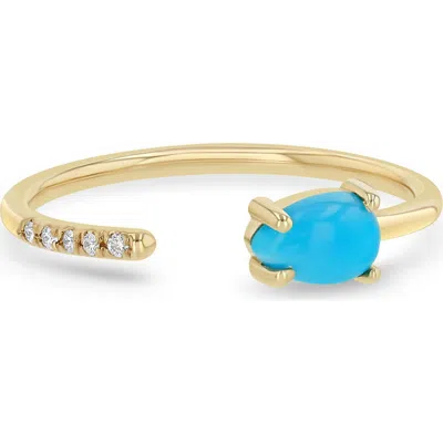 ZOË CHICCO ZOË CHICCO TURQUOISE & DIAMOND PAVÉ OPEN RING