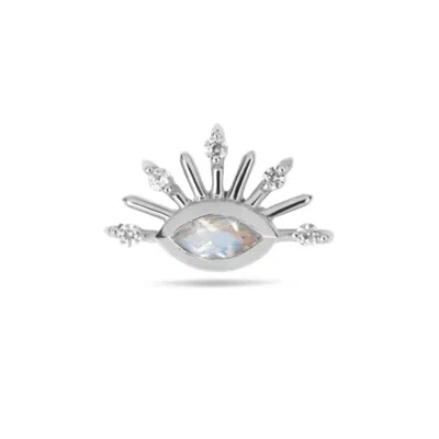 ZOHREH V. JEWELLERY WOMEN'S NEUTRALS / SILVER MOONSTONE & WHITE SAPPHIRE SUNBURST FLAT BACK EARRING 14K WHITE GOLD