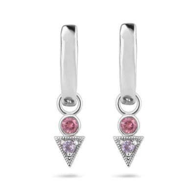 ZOHREH V. JEWELLERY WOMEN'S PINK / PURPLE / SILVER PINK TOURMALINE & TANZANITE GEO HOOP EARRINGS STERLING SILVER
