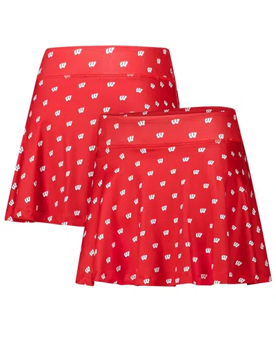 ZOOZATZ WOMEN'S RED WISCONSIN BADGERS ALLOVER PRINT FLOWY SKIRT