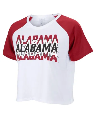 ZOOZATZ WOMEN'S WHITE ALABAMA CRIMSON TIDE COLOR BLOCK REPEAT RAGLAN CROPPED T-SHIRT