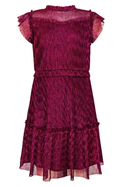 ZUNIE ZUNIE KIDS' METALLIC RUFFLE PLISSÉ TIERED PARTY DRESS