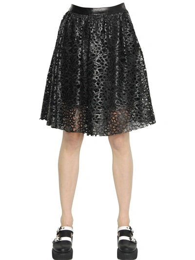 KARL LAGERFELD LASER-CUT FAUX LEATHER SKIRT