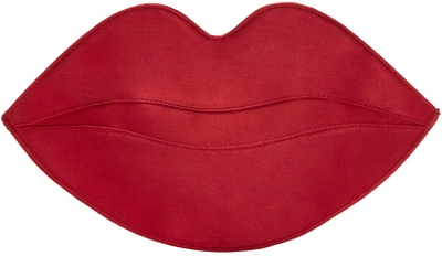 CHARLOTTE OLYMPIA Red Satin Big Kiss Clutch