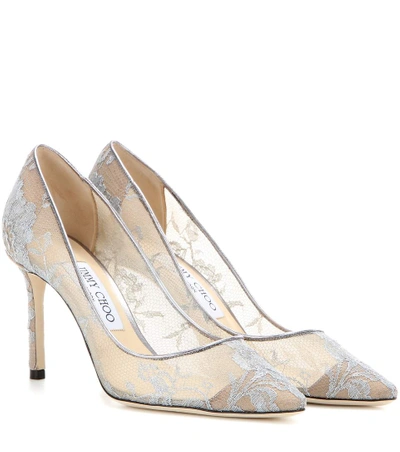 Jimmy Choo Memento Romy 85 Lace Pumps In Silver