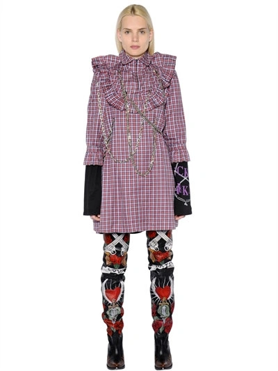 VETEMENTS PLAID COTTON POPLIN DRESS W/CHAINS