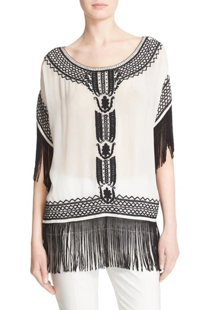 ALICE AND OLIVIA 'Natalie' Embroidered Silk Top