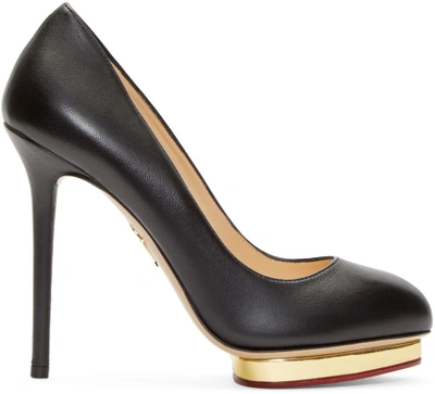 CHARLOTTE OLYMPIA Black & Gold Leather Dotty Pumps