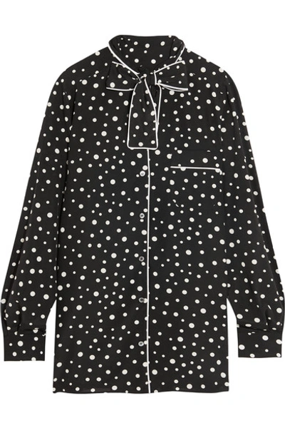 DOLCE & GABBANA Pussy-bow polka-dot stretch-silk crepe de chine blouse